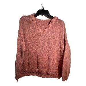 Roxy Womens Knit Hoodie Sweater Peach V-Neck Lightweight Size Medium